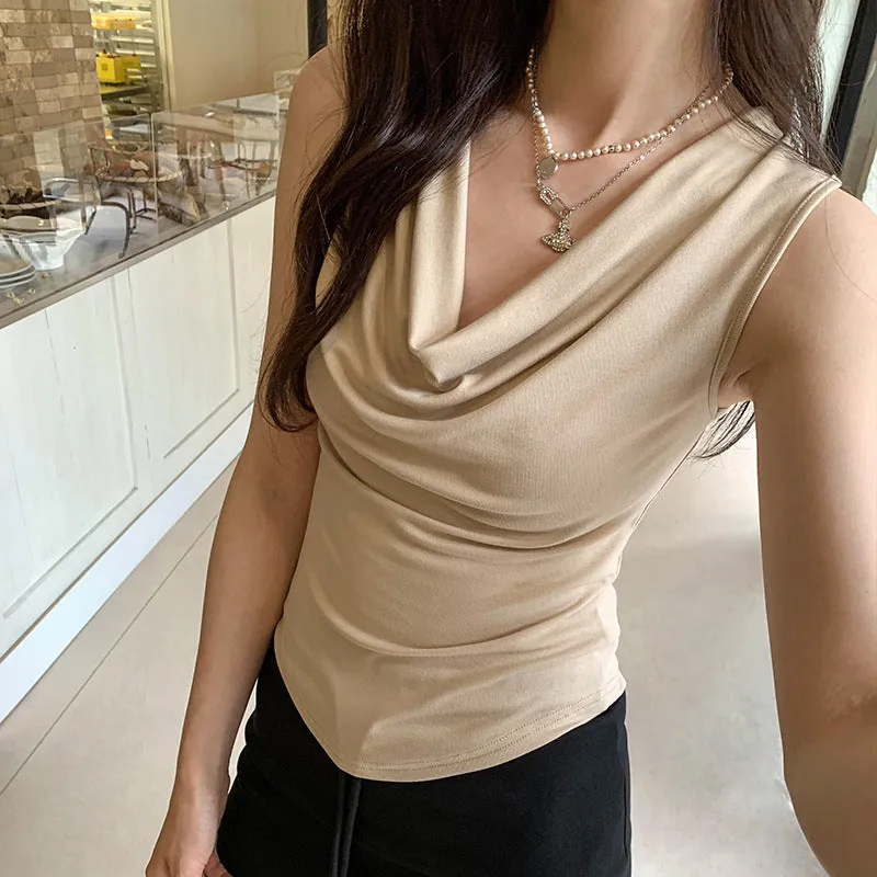 French Temperament Design Shoulder Swing Collar Vest Summer 2024 New Style Slim And Thin Sleeveless Blouse - Image 2