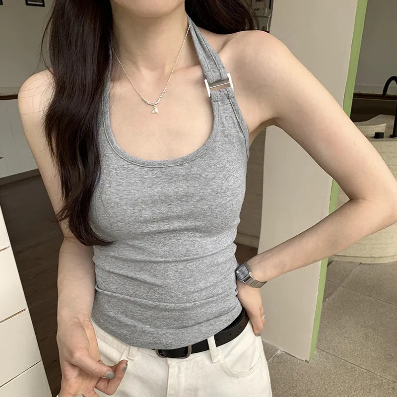 The Design Feels That The Spicy Girl Hangs Her Neck In Pure Color And Wears A Vest Outside Her Back. 2024 New Style Shows Thin And Short Style With Bottom Sling Inside. - Image 2