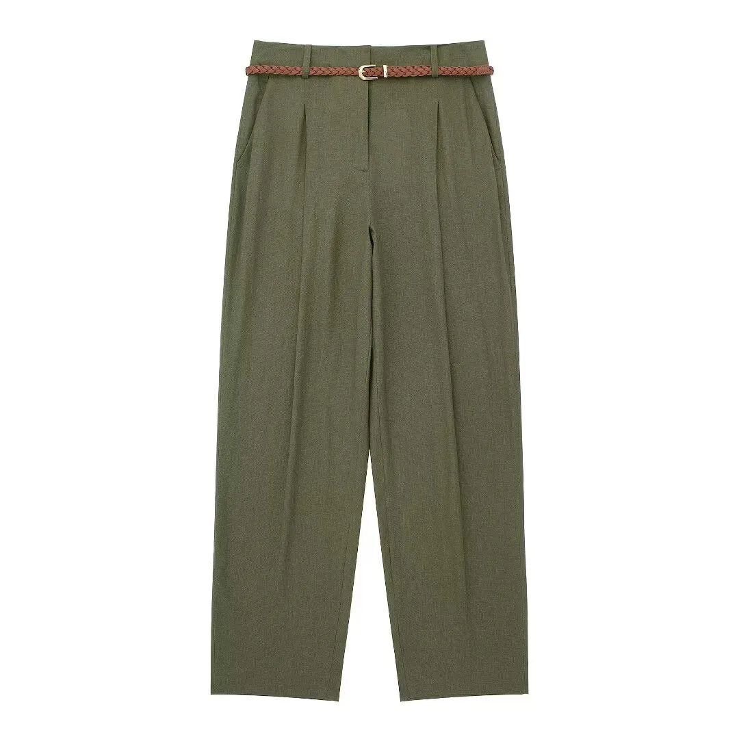 Znbbw New Braided Ribbon Decorative Blended Straight Leg Pants 2753028