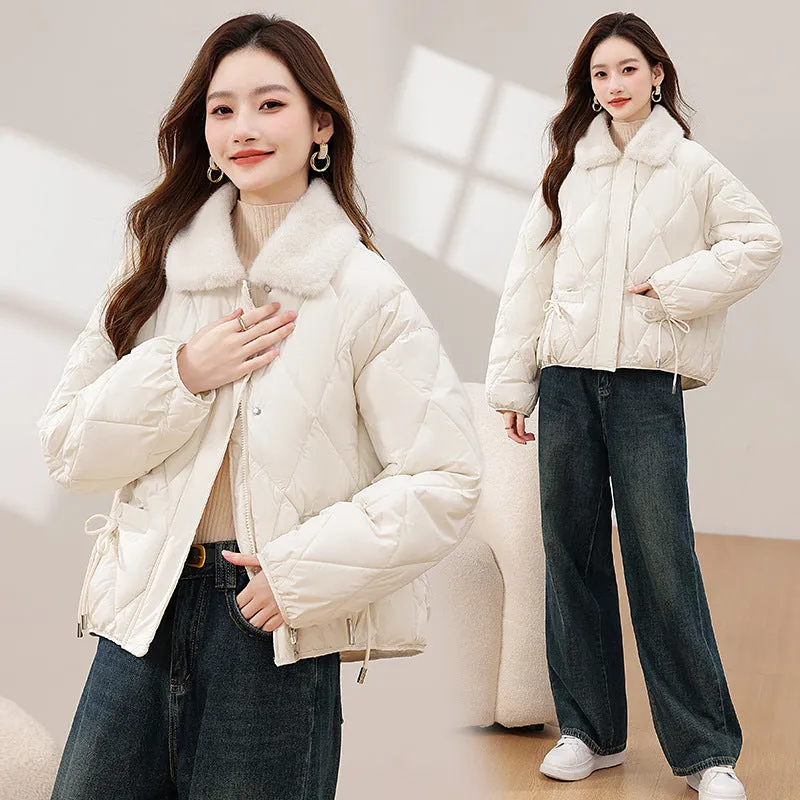 Style Cotton-Padded Clothes Women 2024 New Winter New Chinese Cotton-Padded Jacket Bow Splicing Wool Collar Thick Coat Women's Clothing - Image 4