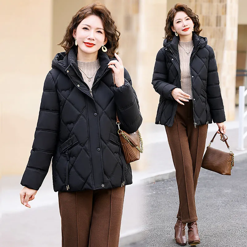 Down Cotton Padded Jacket Women's Warm Cotton Padded Jacket 2024 New Fashion Solid Color Can Take Off The Hat Short Jacket - Image 2