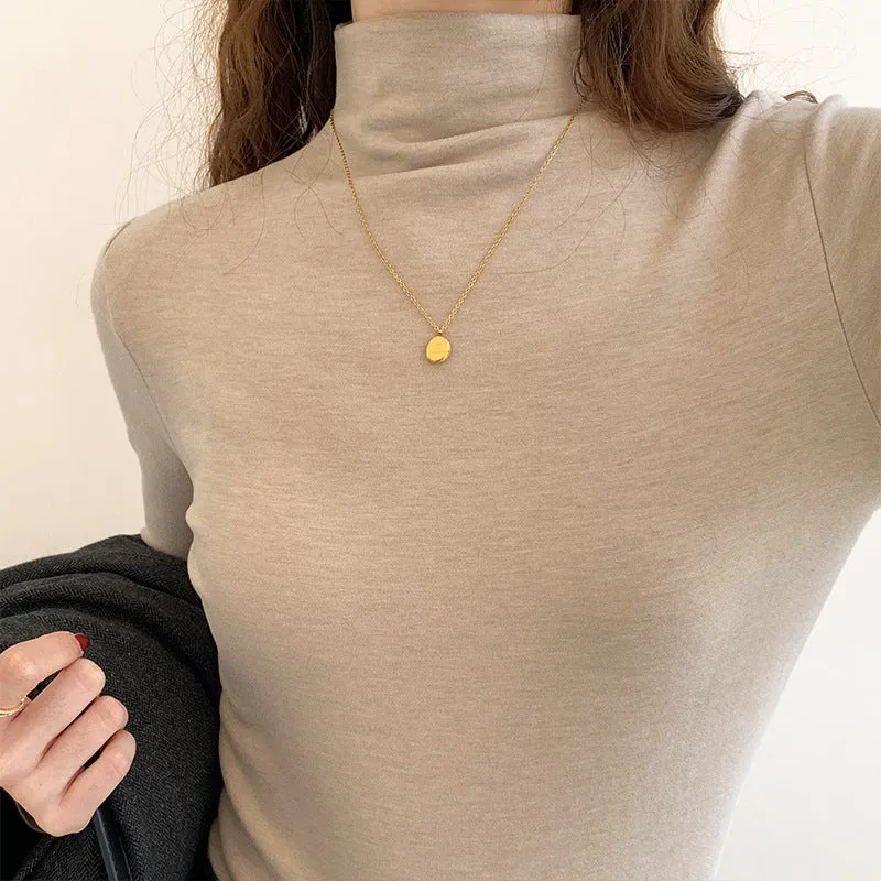 German Velvet Half-High-Necked White Bottomed Blouse In Autumn And Winter With A Standing Collar To Show A Thin And Thickened Frosted Blouse - Image 7