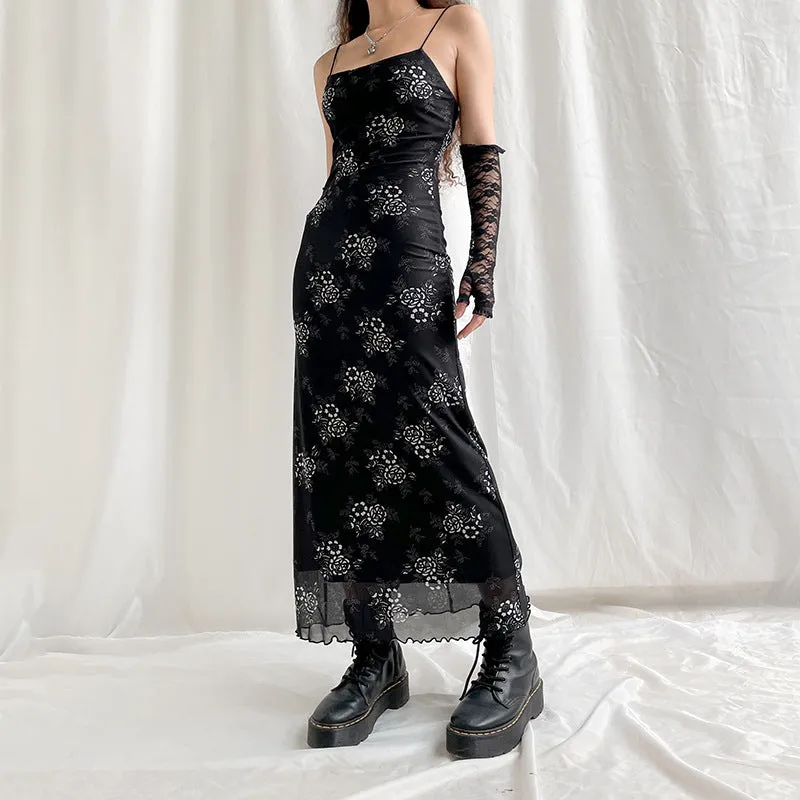 2025 New Women's Wear Street Hot Girls Retro Dark Cool Girl Dirty Print Sling Long Skirt Girl - Image 3