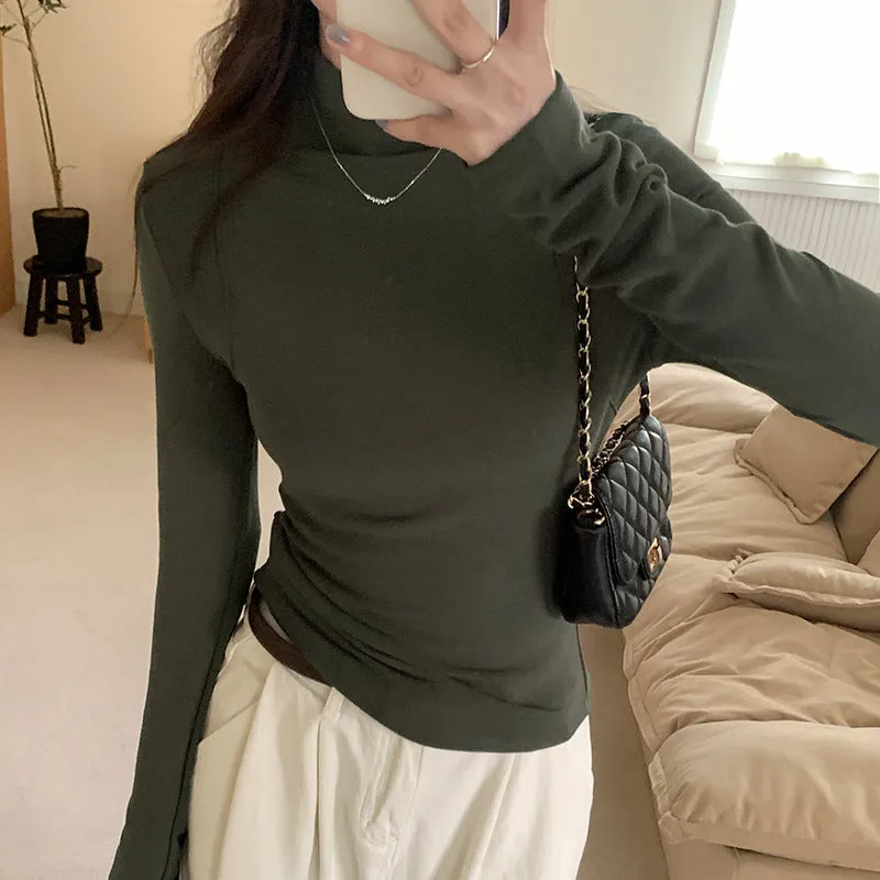 White High-Collar Slim Long-Sleeved T-Shirt Female Chunqiu New Style Slim Undershirt With Chic Temperament - Image 4