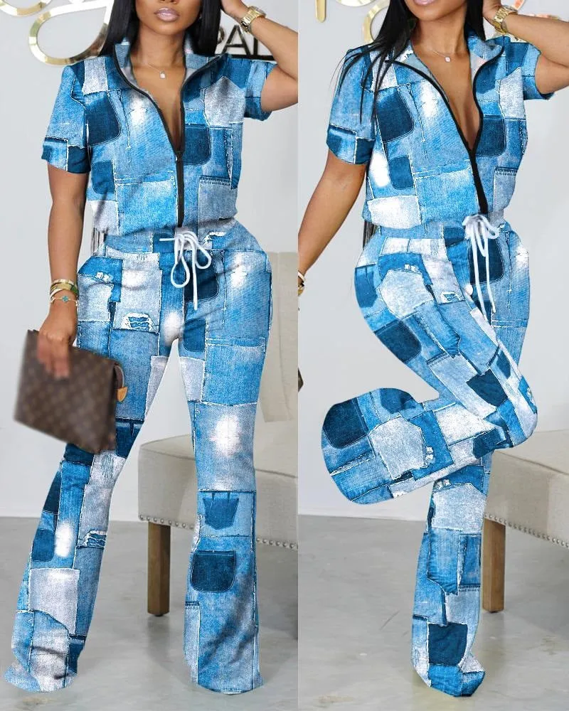 Znbbw Independent Station New Spring / Summer 2024 Fashion Printed Zipper Jacket 2-Piece Set