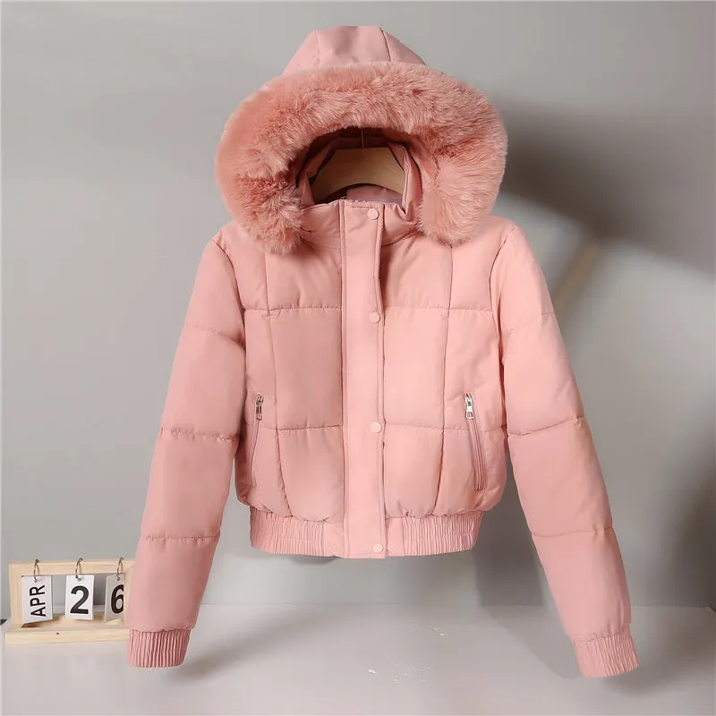Clothes Female 2024 New Winter Add Velvet Add Thick Fashion Cotton-Padded Jacket Small Hooded Short Long-Sleeved Cotton Coat Coat - Image 6