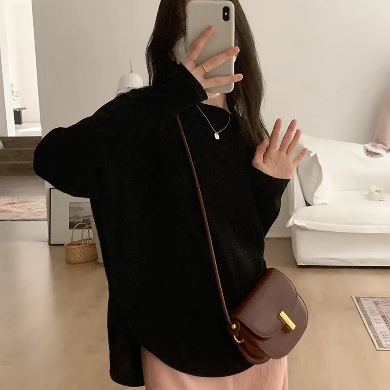 Sunscreen Shirt Mask Long-Sleeved T-Shirt Women's Summer Thin Loose Irregular Fork Bottom Air-Conditioning Blouse - Image 5