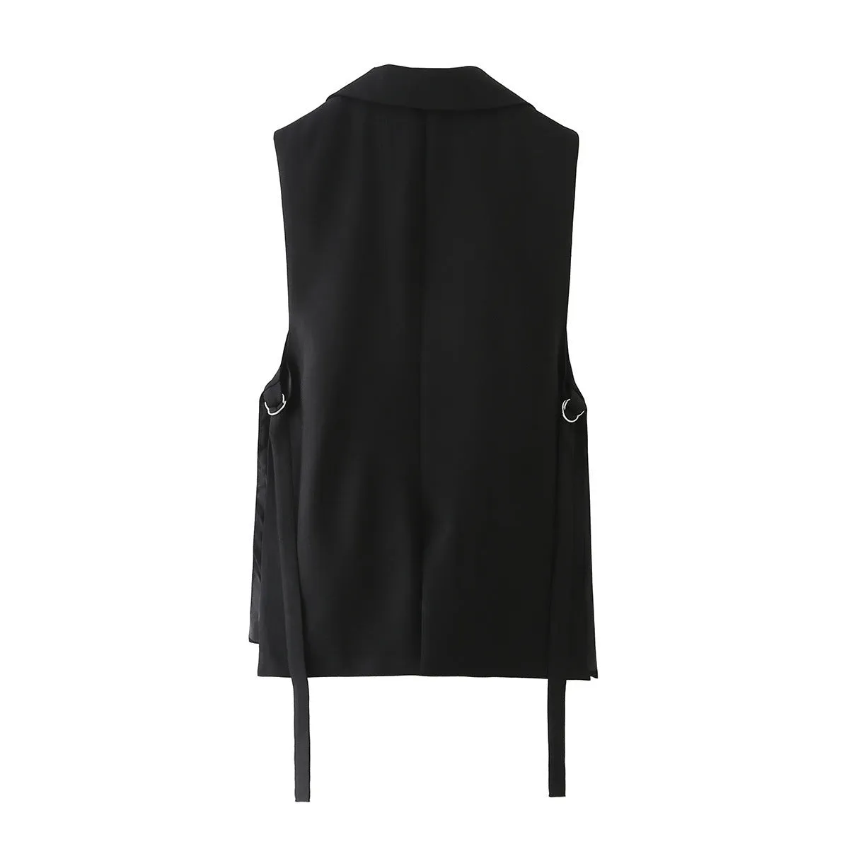 Znbbw 2024 New Vintage Suit Collar Black One Button Cardigan Pure Korean Temperament Commuter Vest - Image 5