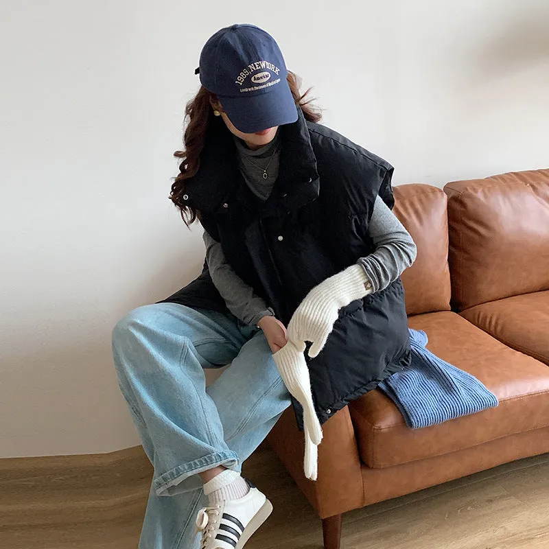 Standing Collar Down Cotton Vest Women's Autumn And Winter Outside To Wear European Goods 2024 Horse Clip Foreign Gas Korean Version Of The Vest College Wind - Image 5