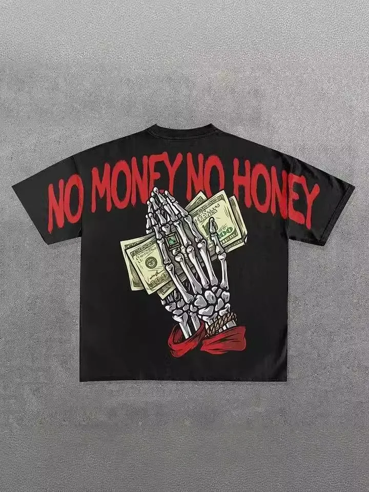 Znbbw Street Skull Money Printing Oversized Pattern T-Shirt Gothic Cotton T-Shirt Y2k Blouse Short Sleeves For Harajuku Couple - Image 17