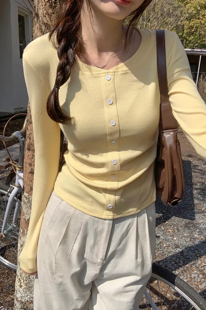 U-Neckline Button-Threaded, Small, Multi-Bottomed Shirt, New Long-Sleeved T-Shirt In Spring And Autumn Period. - Image 8