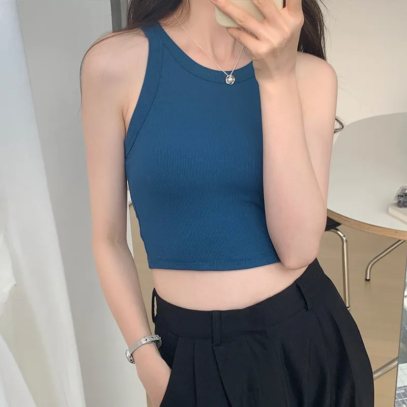 Short Style Belts With Chest Cushions, Cup Size, Integrated Women's Summer I-Sports Vest 2025 New Style With Spicy Girls' Blouse - Image 2