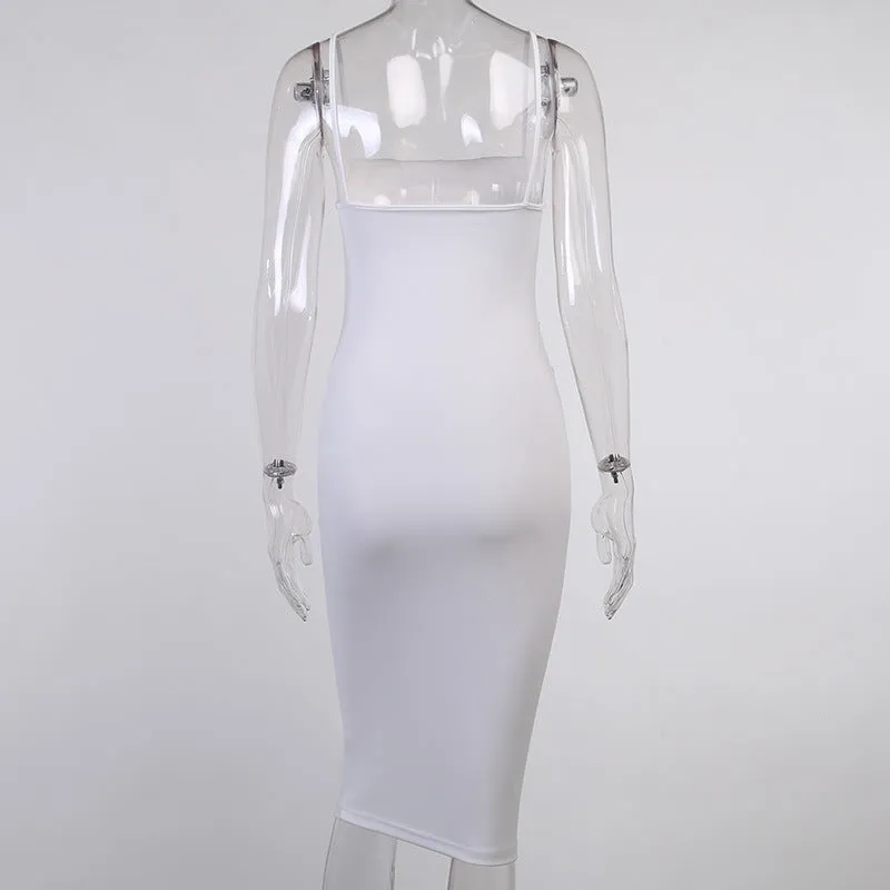 Znbbw Women's Wear Winter Sexy Temperament Waist Show Slim Long Skirt Knitted Square Collar Sling Dress - Image 2