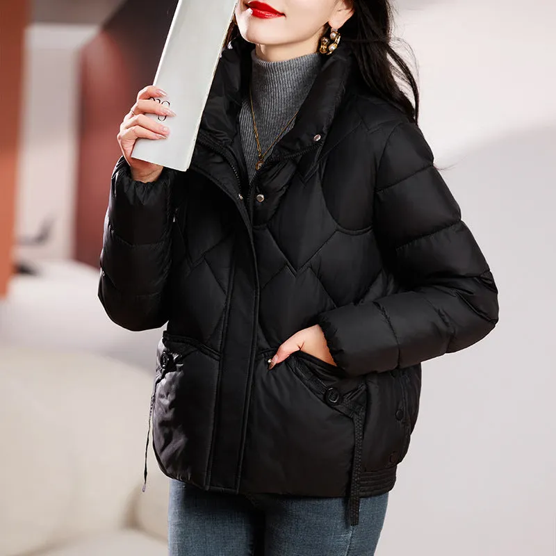 New Cotton-Free Clothes Women's Short Thick Show Thin Down Cotton-Padded Jacket Korean Version Loose Standing Collar Small Cotton-Padded Jacket Coat - Image 2