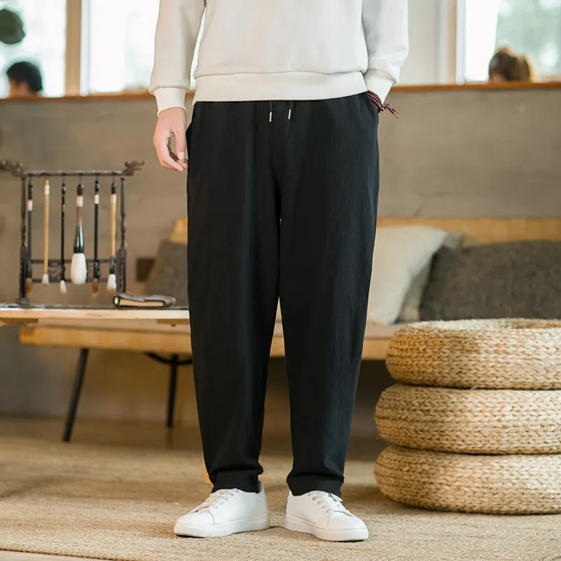 Style Men's Pants 2024 New Summer Linen Pants Loose Trend Cotton Linen Small Feet Harun Casual Pants - Image 4