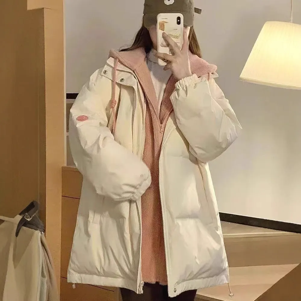 Cotton-Padded Jacket Women Winter Thick Padded Clothes Oversize Tide Winter Clothes 2024 New Students Fake Two Cotton-Padded Jacket - Image 2