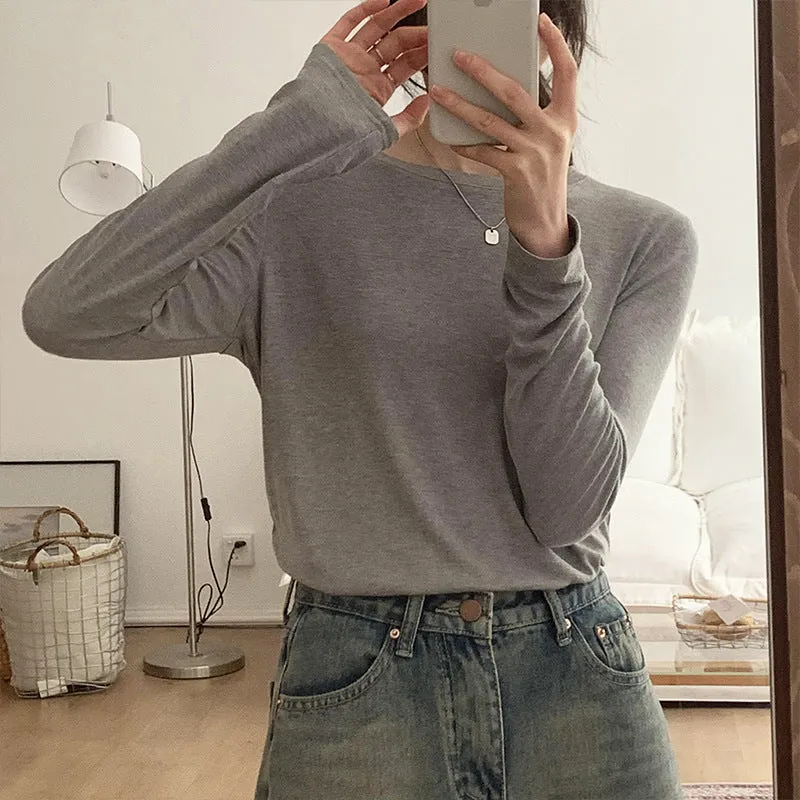 Znbbw Mask T-Shirt Women's Spring And Autumn New Style With White Basic Solid Color Slim Stretch Bottom Blouse - Image 5