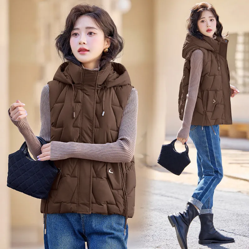Cotton Vest Female Autumn Winter 2024 New Korean Version Vest Stand Collar Short Horse Clip All-Padded Clothes Vest Coat - Image 3