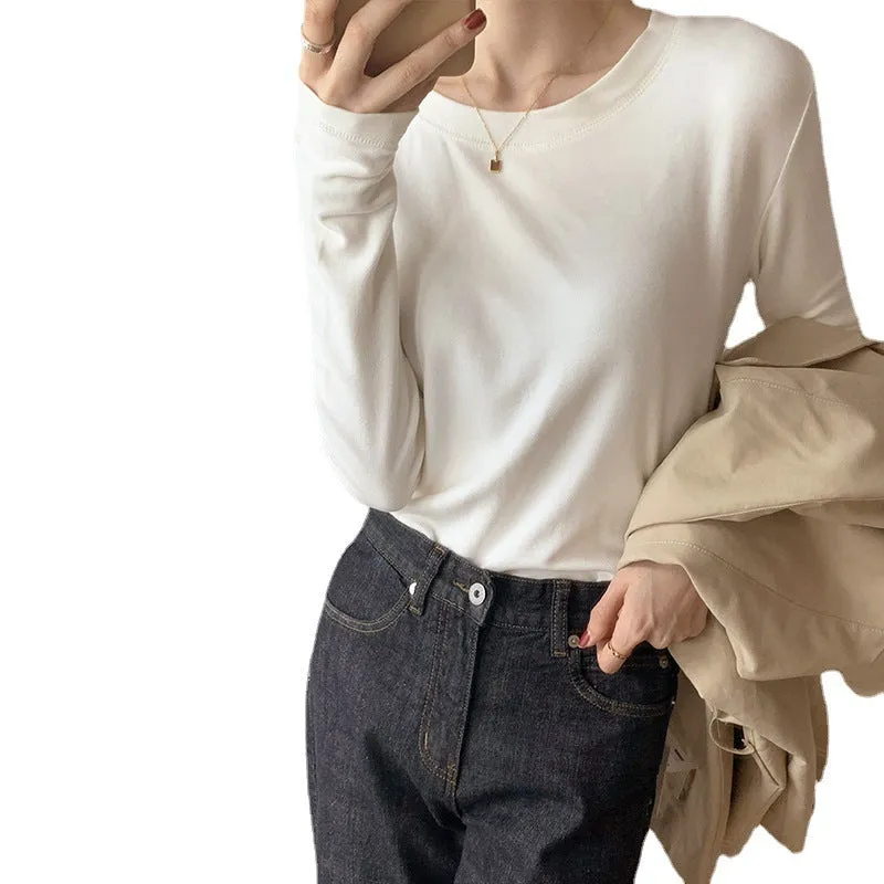 Znbbw Velvet Bottomed Blouse With Autumn And Winter Round Collar, Slim, Long-Sleeved T-Shirt, Foreign Style And Velvet Polished Blouse - Image 7