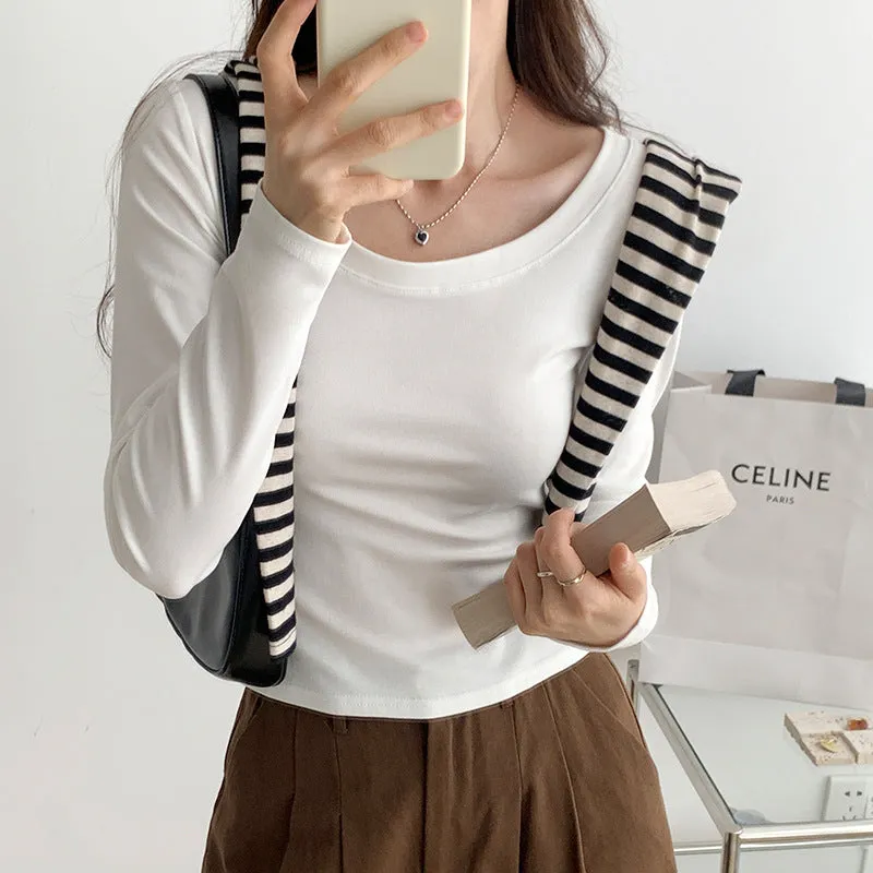 Znbbw And Slim In Early Autumn, Small Gray T-Shirt Women's New Gentle Underwear Long-Sleeved Blouse - Image 9