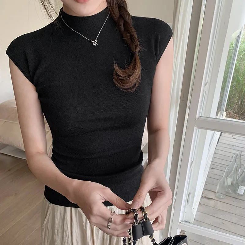 Black Style Round-Neck Knitted Short-Sleeved T-Shirt Women's Summer New Tight And Thin Undercoat - Image 5