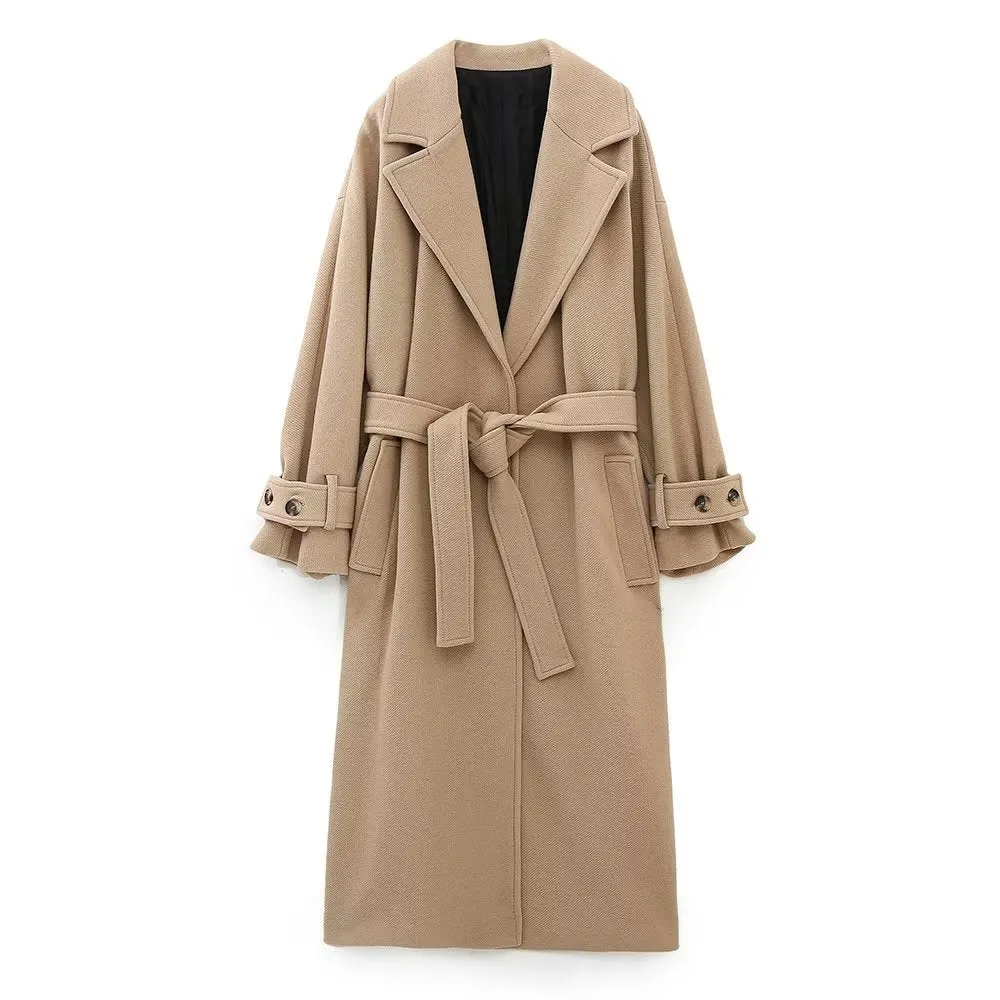Znbbw Spring New Style With Loose Belt Temperament Long Coat Coat 8464724