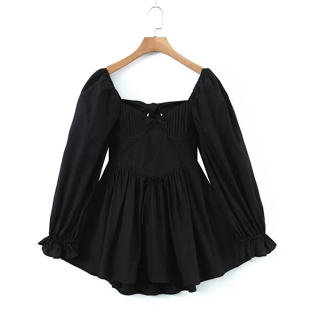 Znbbw And Winter New Three-Dimensional Steel Trap Chest Pleated Back Long-Sleeved Dress - Image 5
