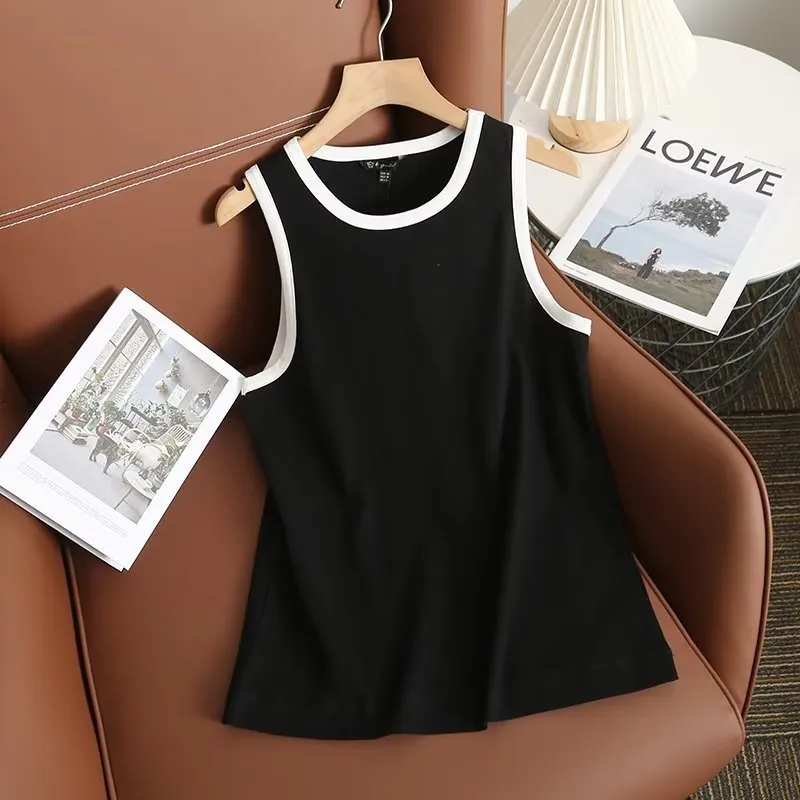 Znbbw New Rice-White Sleeveless Spliced Slim Lady's Bottomed Vest T-Shirt