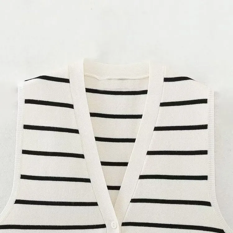 Znbbw Women's Street Fashion Urban Leisure Knitted Striped Vest Vest Sweater 3519032 - Image 6
