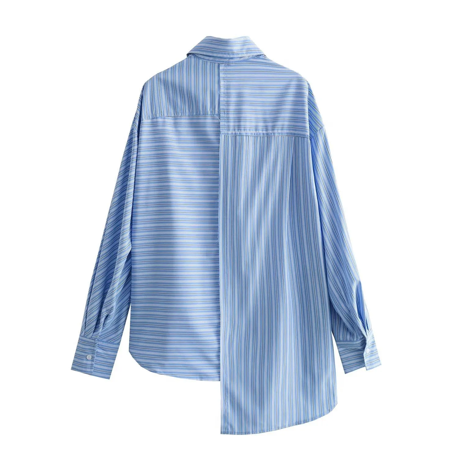 Znbbw Autumn Style Stitched Striped Asymmetrical Loose Shirt 8532114 - Image 2