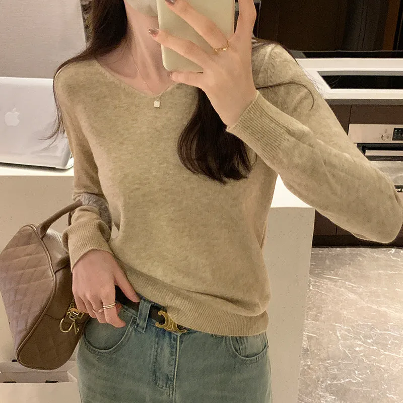 Znbbw V-Collar Solid Color Long-Sleeved Warm Bottomed Sweater For Women To Wear A New Loose Sweater In Autumn And Winter - Image 10