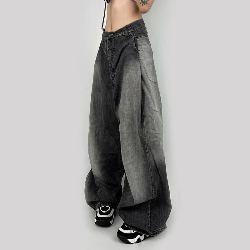 2024 The New Summer Style Water Wash Color Waist Pleated Loose Trouser Legs Casual Fashion Show Skinny Jeans - Image 3