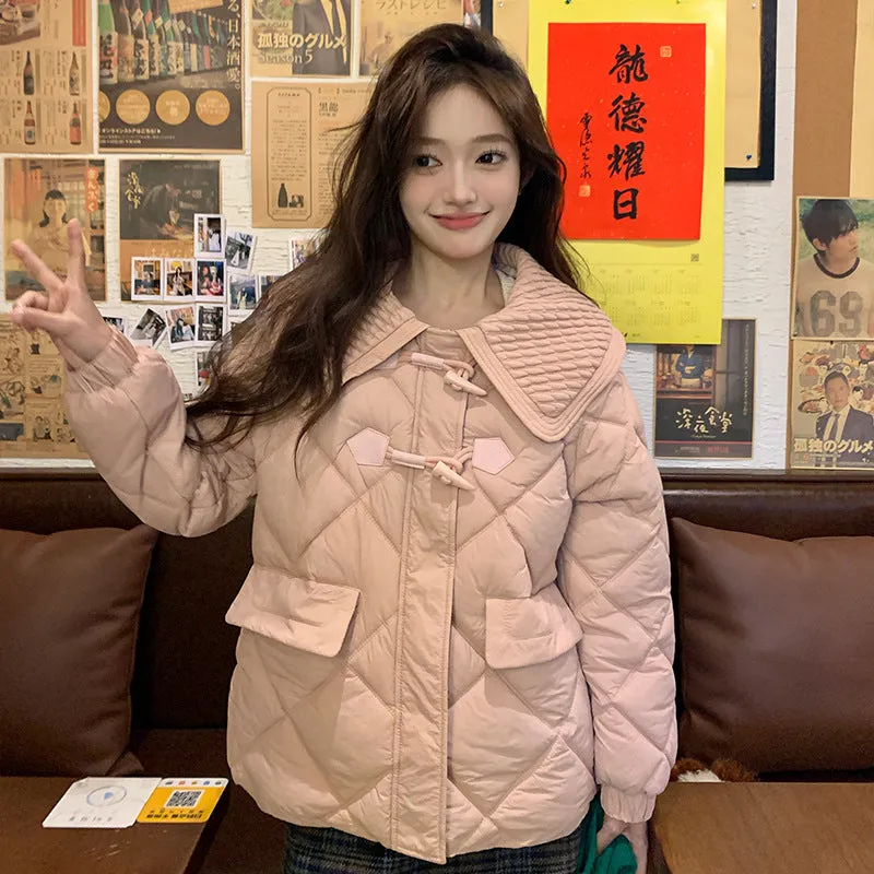 Feeling Super Good-Looking Cotton Jacket 2024 Winter Coat Female New Navy Collar Short Cotton-Padded Coat Plate Buckle Down Cotton-Padded Jacket - Image 4