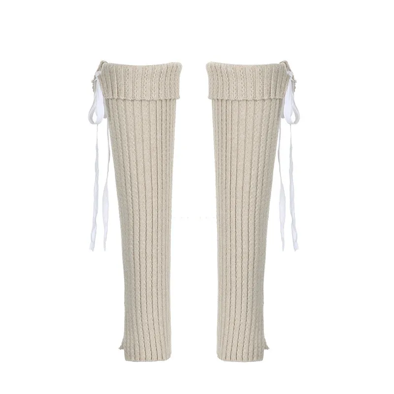 Ins Fashion Fashion Tie Girl Bowknot Knitting JK Style Solid Color Pile Socks 2024 Spring / Summer New Style