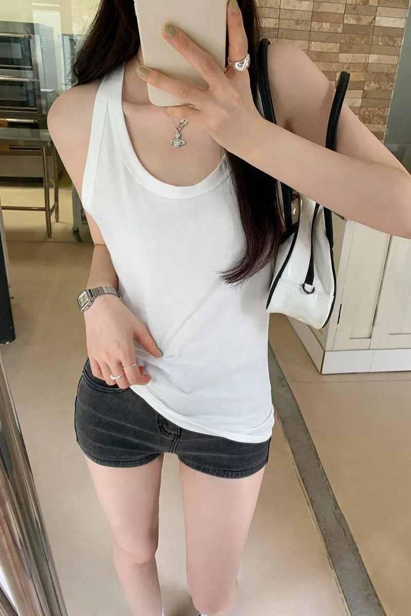 Korean Version Of Solid Color Sling Vest Women's Summer New Design Sense Slim Thin Style Outside Wear Bottom Short Jacket - Image 8