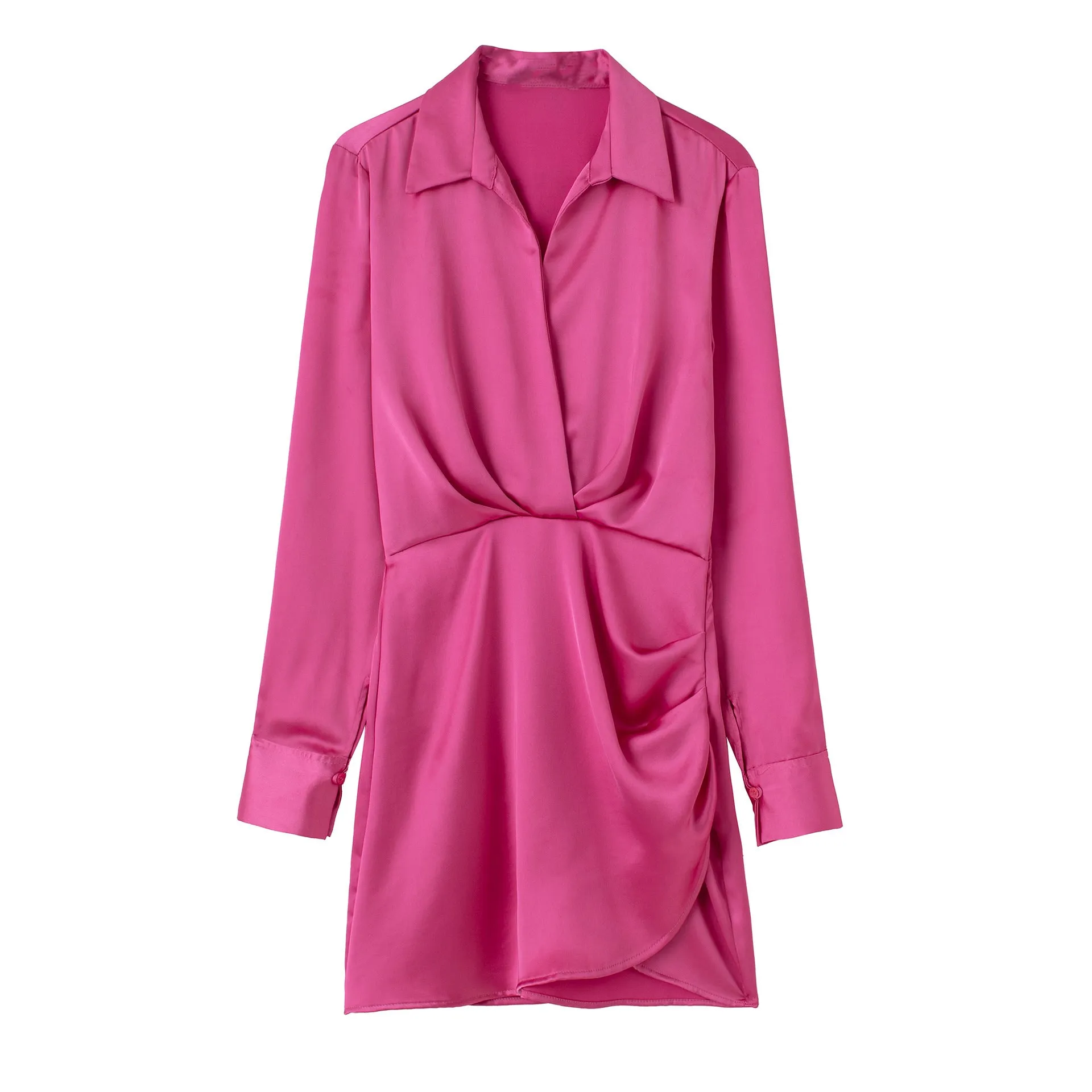 Znbbw New Candy-Colored Silk Satin Long-Sleeved Dress In Summer