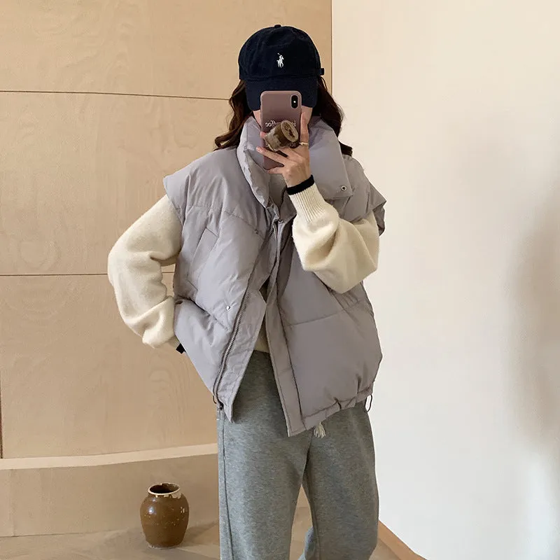 Standing Collar Down Cotton Vest Women's Autumn And Winter Outside To Wear European Goods 2024 Horse Clip Foreign Gas Korean Version Of The Vest College Wind - Image 3