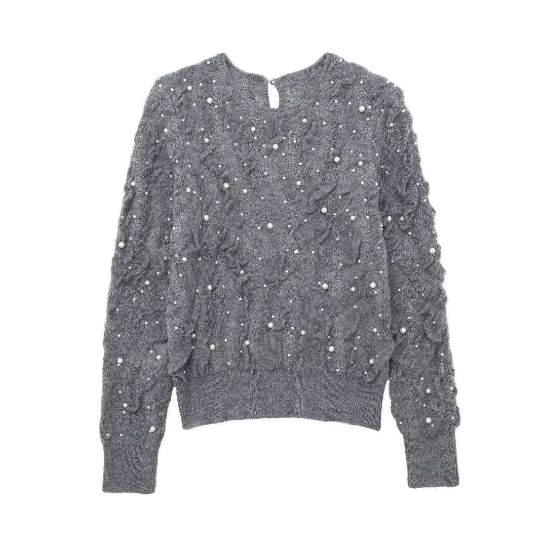 Znbbw New Artificial Pearl Textured Pullover 9598279