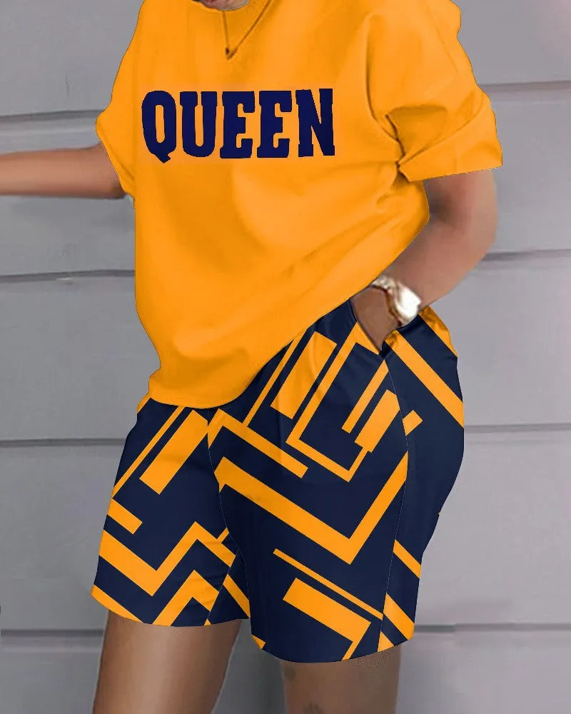 Znbbw Spring And Summer New Women's Clothing Independent Station Fashion Leisure Orange Printing Suit