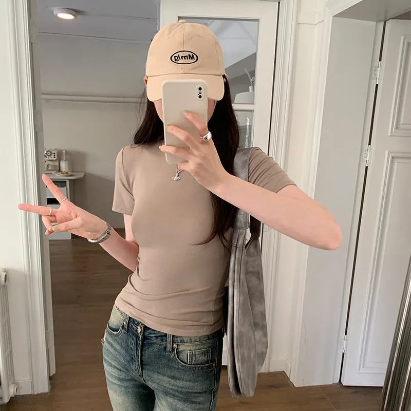 Vintage Round-Necked Short-Sleeved T-Shirt A New Summer Spicy Girl Looks Thin, Casual And Beautiful T-Shirt. - Image 5