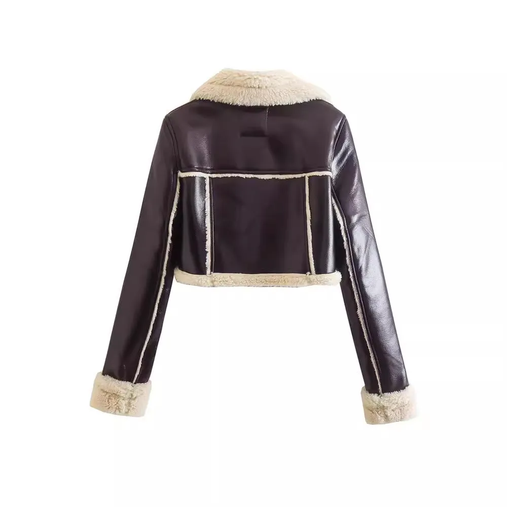 Znbbw 2024 New Double-Sided Loose Short Suit Collar Zipper Fur Integrated Jacket - Image 8