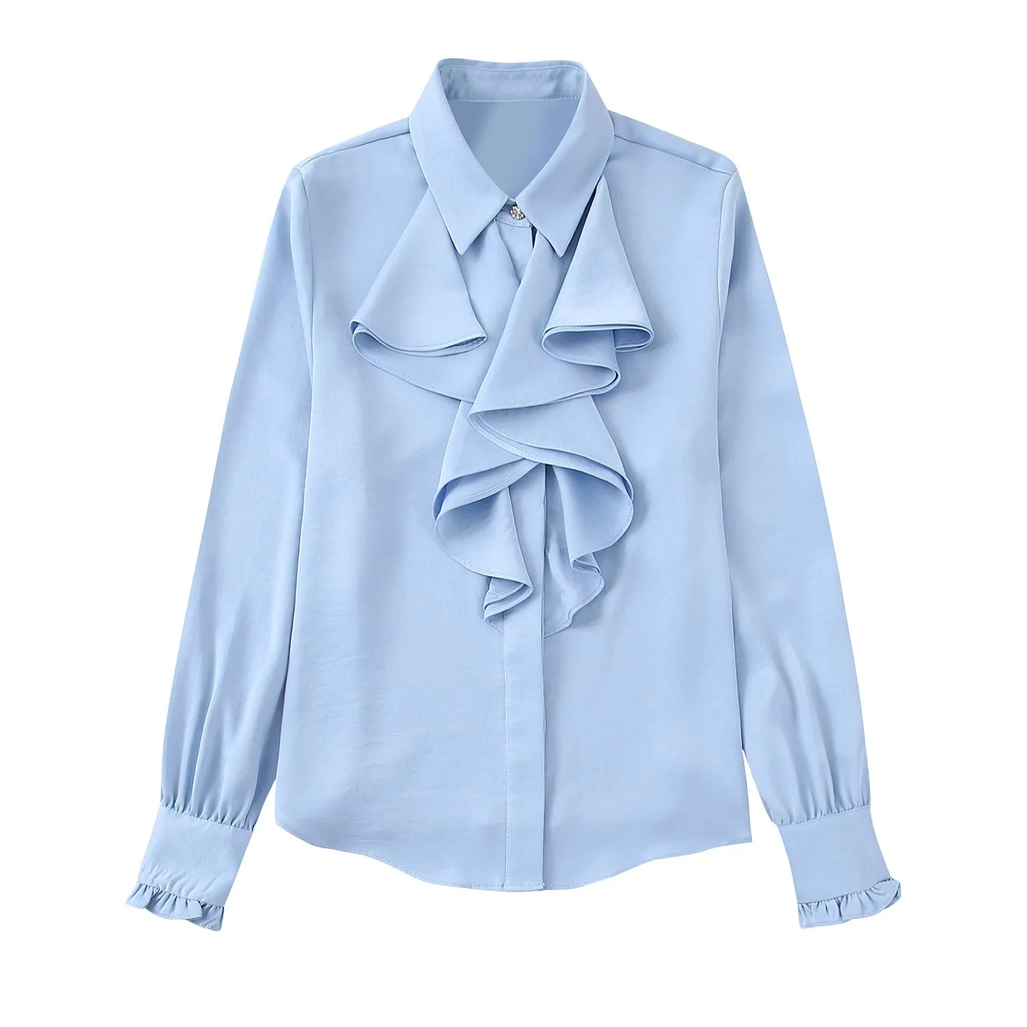 Znbbw Lotus Leaf Laminated Decorative Satin Texture Shirt 2102796 In Early Spring