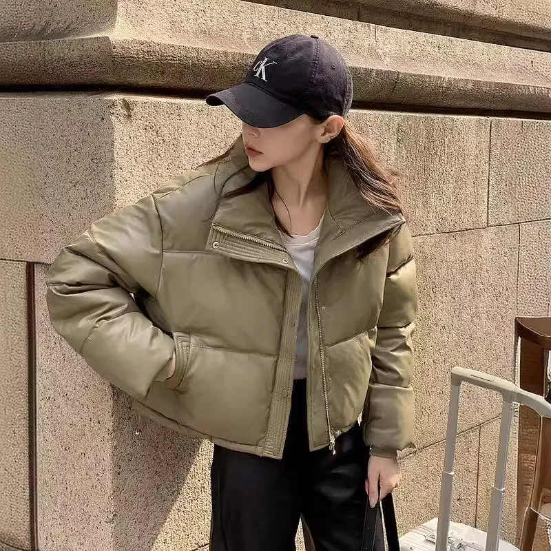 Wears Down Cotton Jacket Female 2024 New Short PU Leather Winter Coat Small Padded Clothes Padded Jacket Female - Image 2