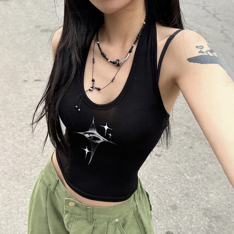 2025 Summer New Women's Wear U-Collar Tight Ultra-Short Star Eye Print Neck Vest - Image 4