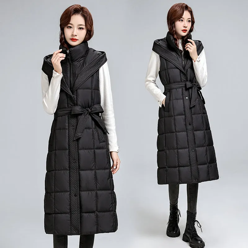 Year Popular Down Cotton Jacket Vest Vest Jacket In Long Waist Show Thin Horse Jacket Female Autumn And Winter - Image 3