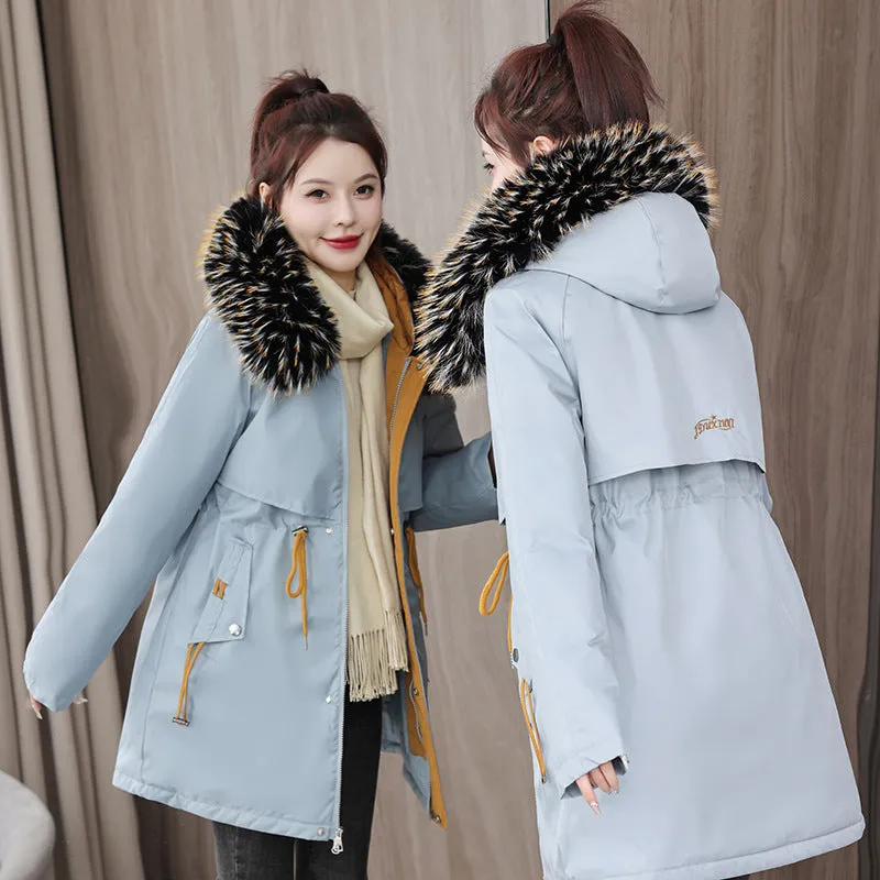 Winter Down Cotton Jacket Women's Long Coat Ins Cotton-Padded Jacket Big Wool Collar Collect Waist Tooling Plus Velvet Pie To Overcome - Image 4
