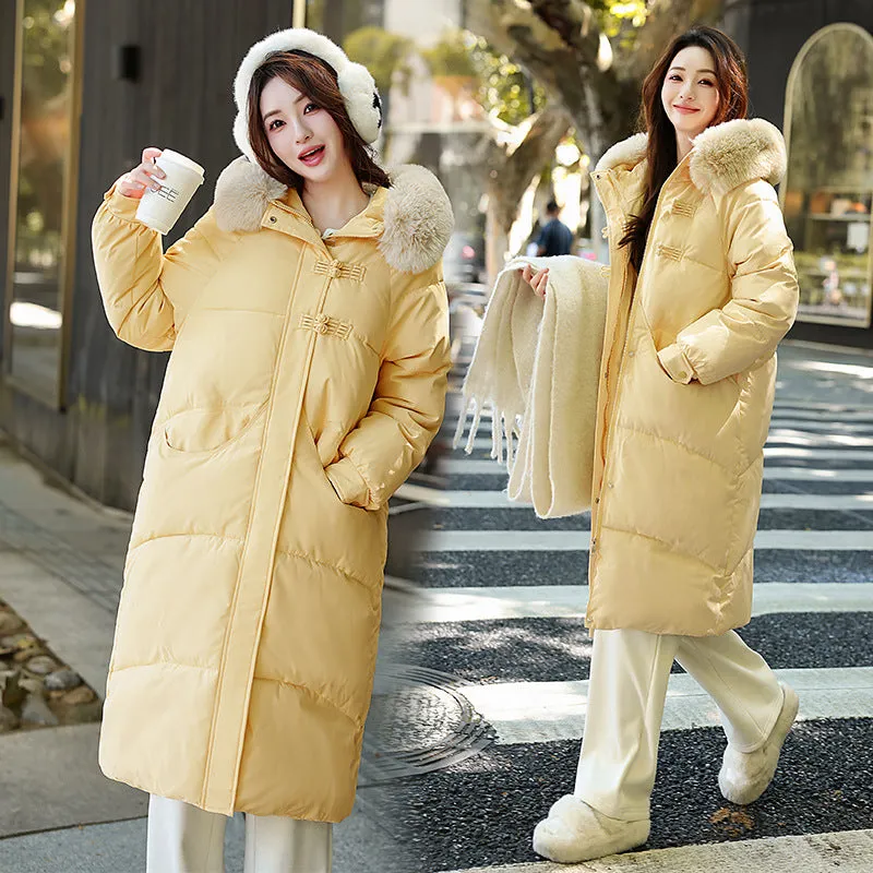 New Winter Milk Shout Down Cotton Suit Female Long Over The Knee Vitality Girl Big Hair Collar Cotton-Padded Jacket Jacket - Image 5