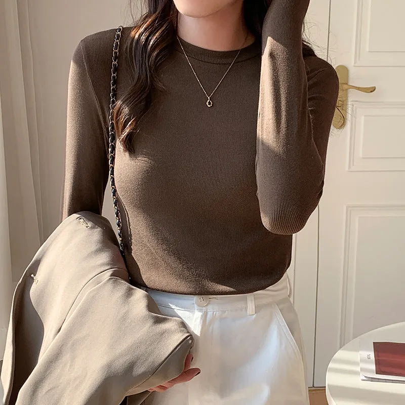 Znbbw Women Wear A Long-Sleeved White T-Shirt With A Half-High Collar To Show A Thin Blouse In Autumn And Winter - Image 6