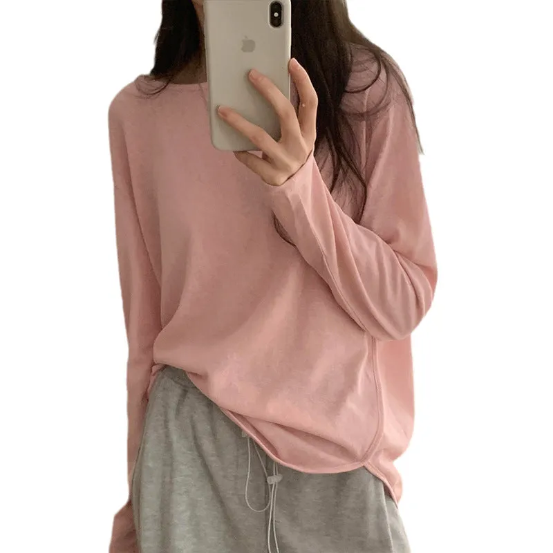 Sunscreen Shirt Mask Long-Sleeved T-Shirt Women's Summer Thin Loose Irregular Fork Bottom Air-Conditioning Blouse - Image 7