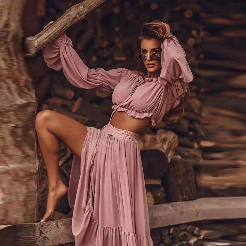 Znbbw Autumn And Winter New Sexy Navel Skirt Suit INS Leisure Style Belt Two-Piece Set - Image 2